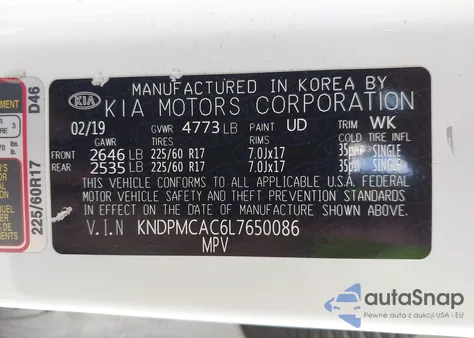 2020 Kia Sportage Lx z USA, uszkodzony, nr VIN KNDPMCAC6L7650086